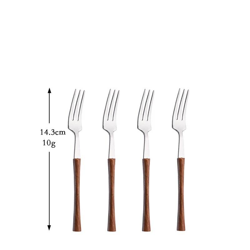 

Набір столового посуду зі сріблом із нержавіючої сталі, імітація дерев’яної ручки, столовий посуд, ніж, кавова ложка, чайна виделка, набір столових приборів. 4pcs Tea Fork срібний/коричневий