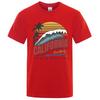 California Surfing Santa Monica Beach Printed Clothes Men Breathable Oversize T-Shirt Summer Cotton Tee Clothes Crewneck T-Shirt