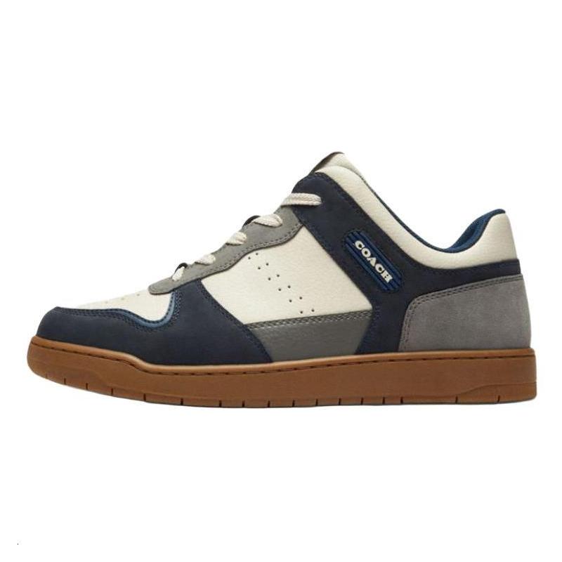 Coach C201 Synthetic Leather Cowhide Round Toe Lace-Up Low-Top Sneakers Men Sneakers Blue Gray CZ315-P2V
