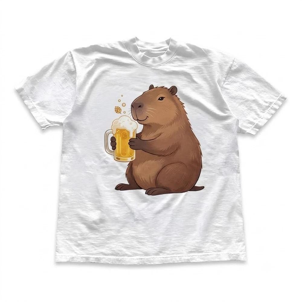 Capybara Drinking Beer Funny Party Animal White TShirt S
