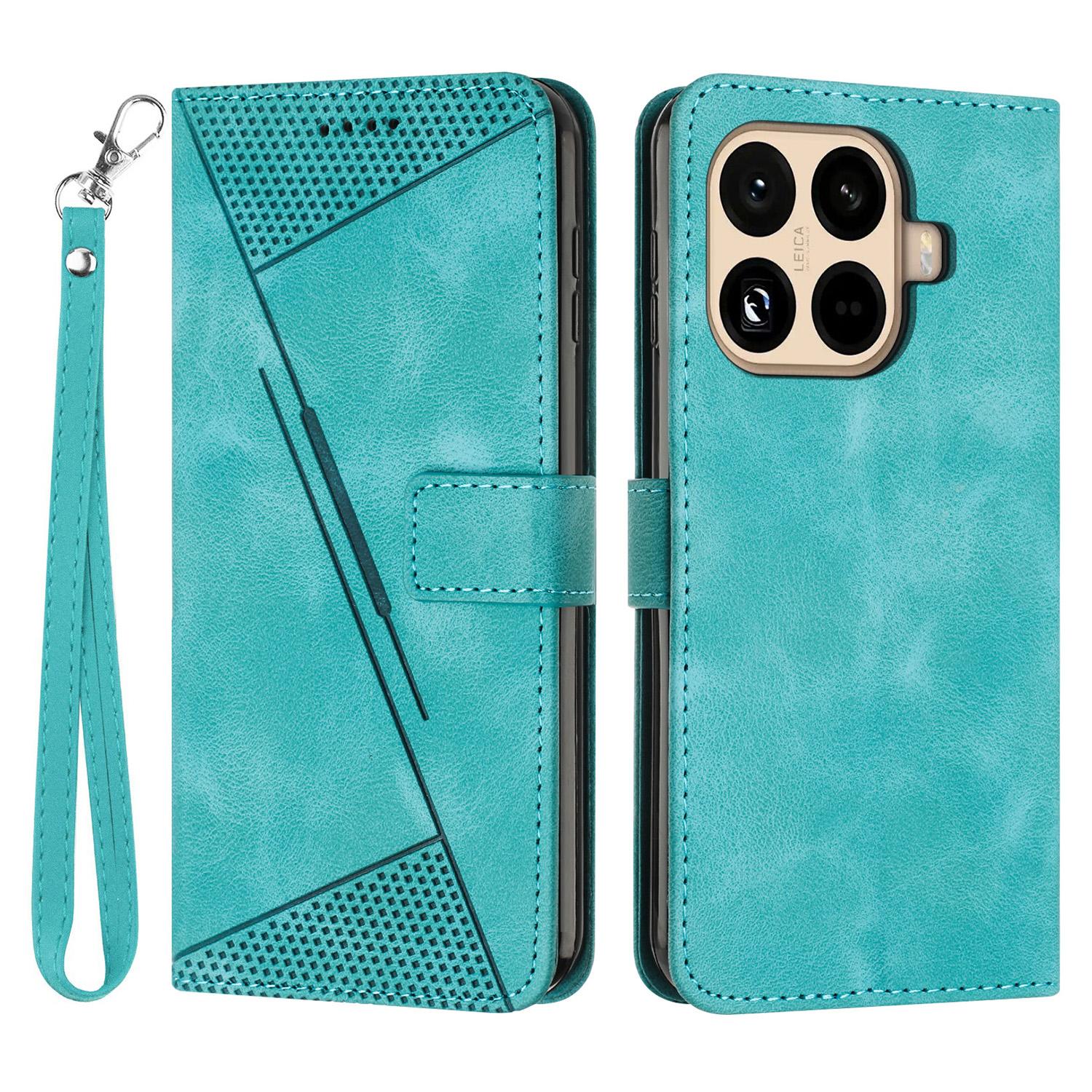 

For Xiaomi 15T Pro Leather Case Imprinted Triangle Phone Cover with Hand Strap