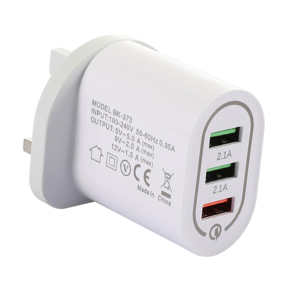 Fast Charging 3-USB Multi-Port QC3.0 Travel Phone Charger (5V/9V/12V) - US/EU/UK Specs