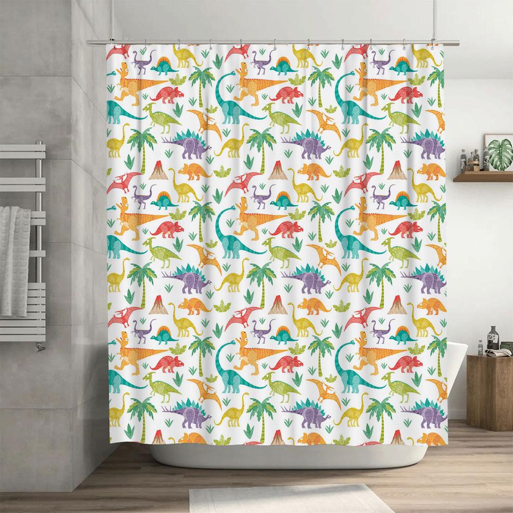 Vibrant Dinosaur Print Shower Curtain for Bathroom Decor Waterproof Fabric Wall Hanging Home Decoration in Multicolor Patterns