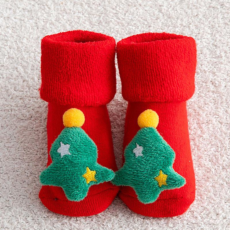 Christmas Infant Non-Slip Cotton Socks: Thick Terry Fruit Doll Design for Newborns