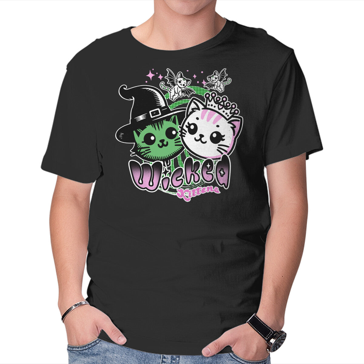 Unisex Crew Neck T-Shirt Wicked Kittens Graphic Short Sleeve Casual Tee XXXXL