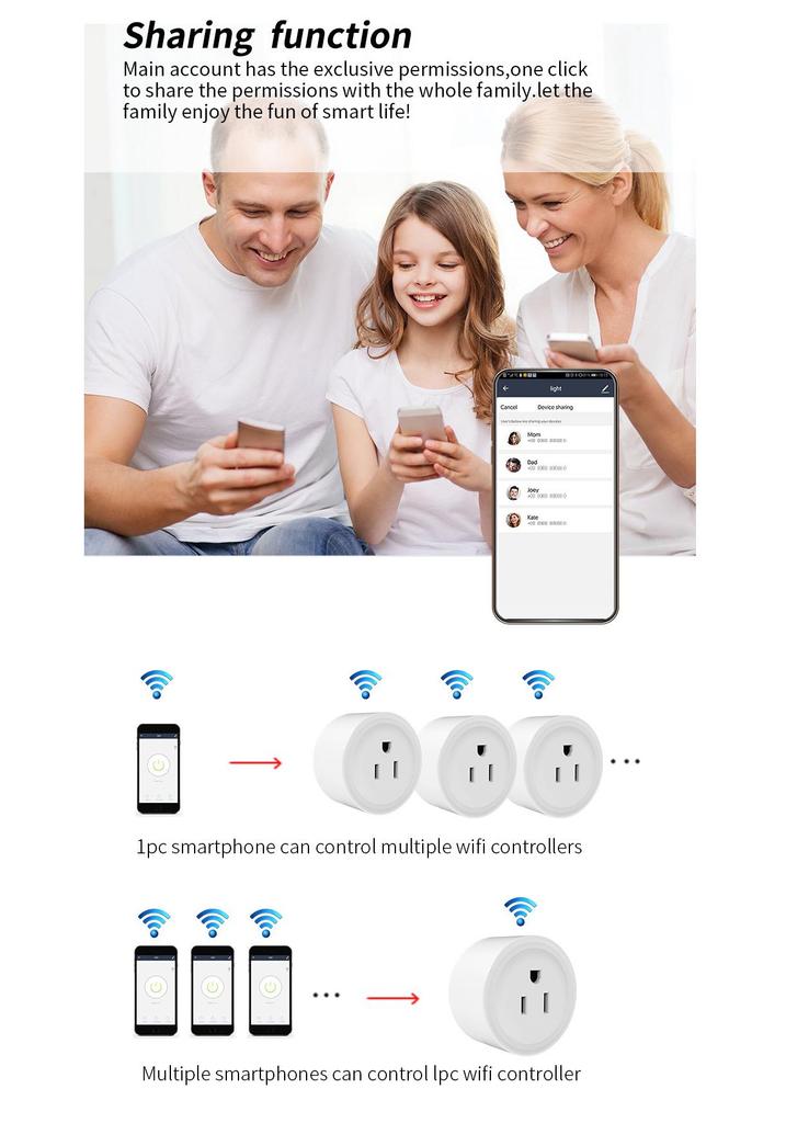 US Standard WiFi Smart Socket Timer, Tuya App Compatible with Alexa & Google