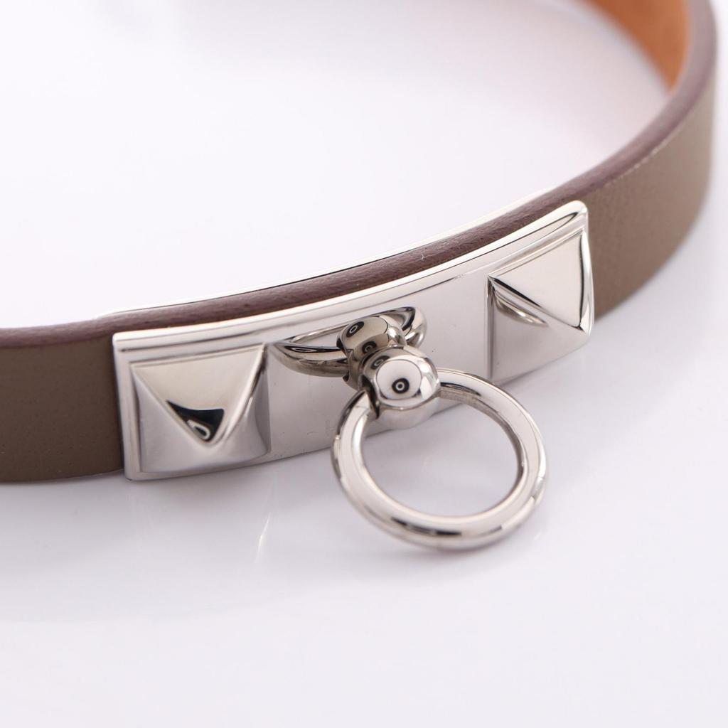 Used HERMES Rival Mini Etoupe Grey Bracelet M2009 Vaux Swift leather Stainless Steel Vaux Swift leather Gray Silver