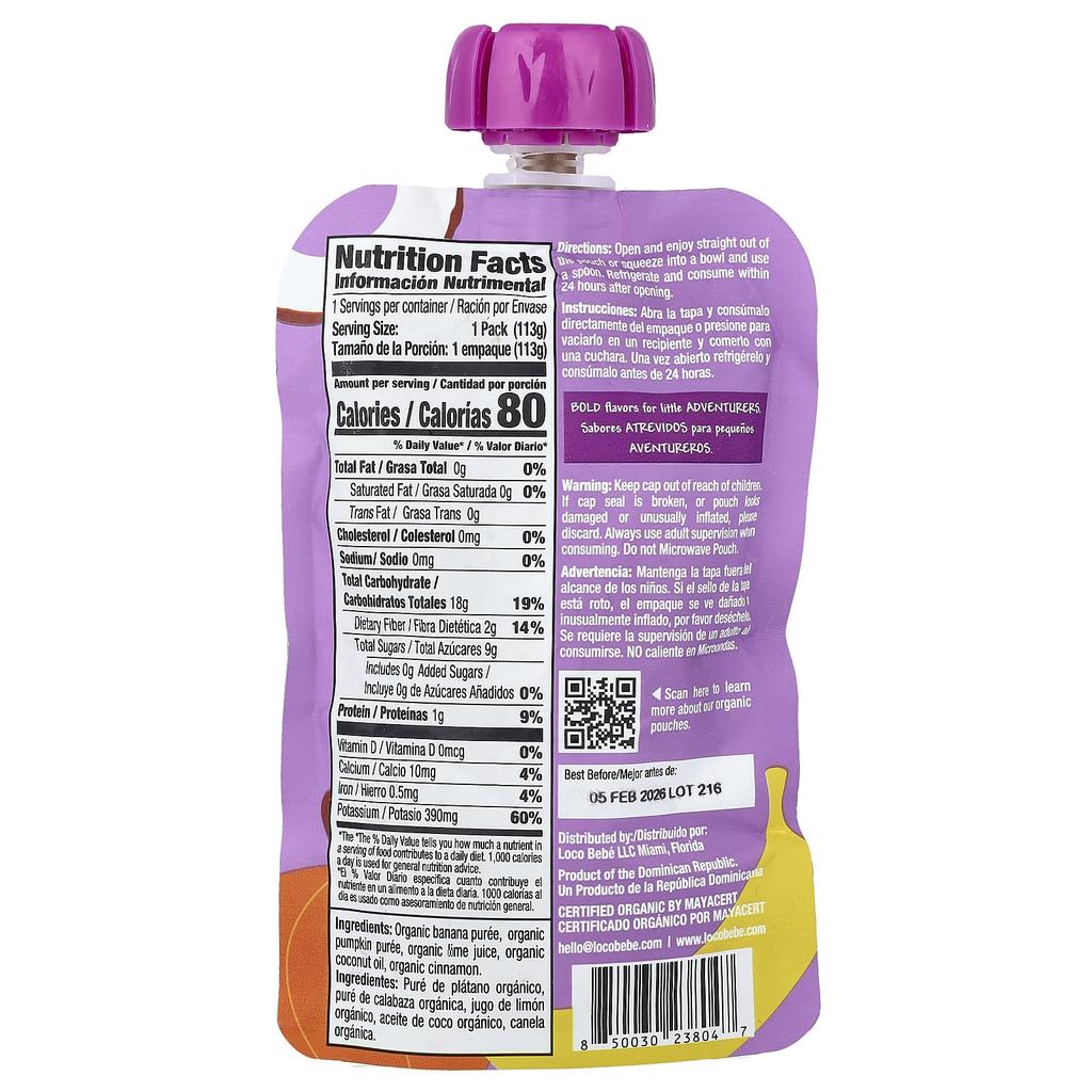 Loco Bebe, Organic Puree, 6+ Months, Caribbean Pumpkin, 4 oz (113 g)