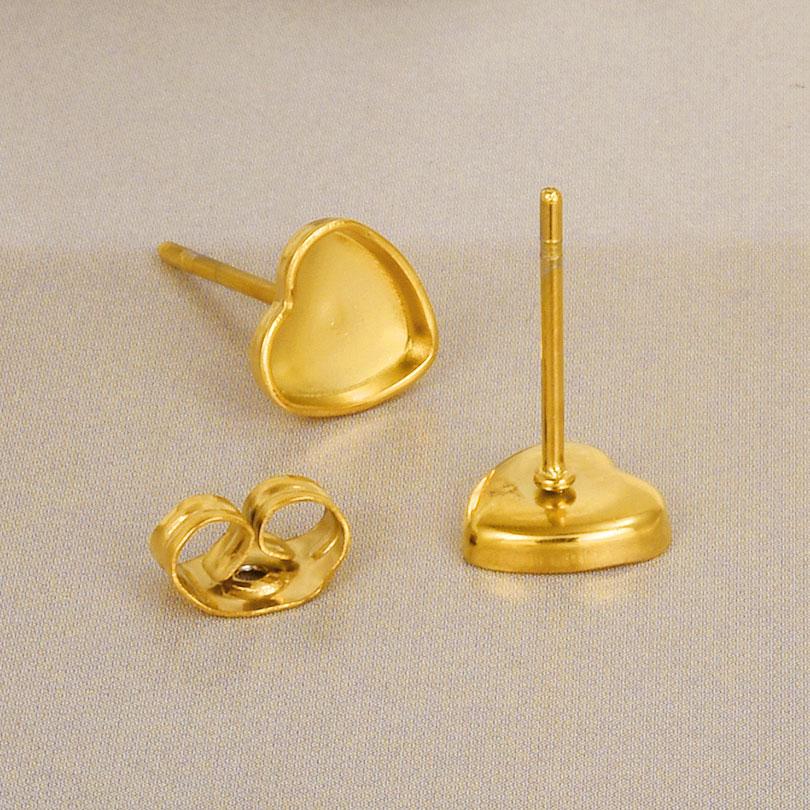 Geometric Round Square Heart Snake Blank Settings Cobochons Stainless Steel Ear Studs For Women Men Real Gold Plated DIY Jewelry
