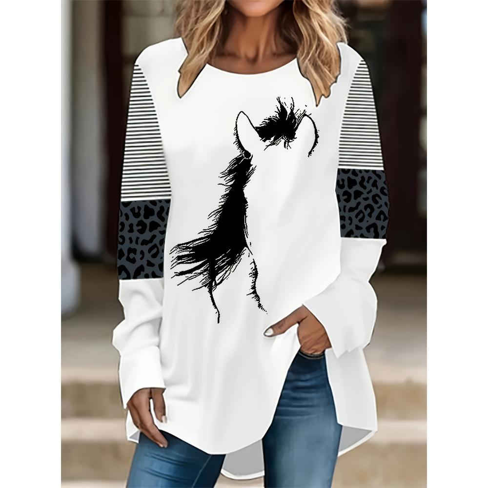 Ladies' Casual Long Sleeved T-shirt with Round Neck for Spring, Summer, and Autumn Fashion Tops