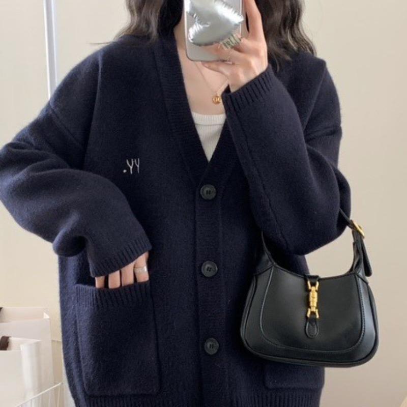 

Весенне-осенняя мода, ленивый ветер, свободный крой, ретро-кардиган с вырезом, женская повседневная вязаная кофта большого размера average size темно-синий