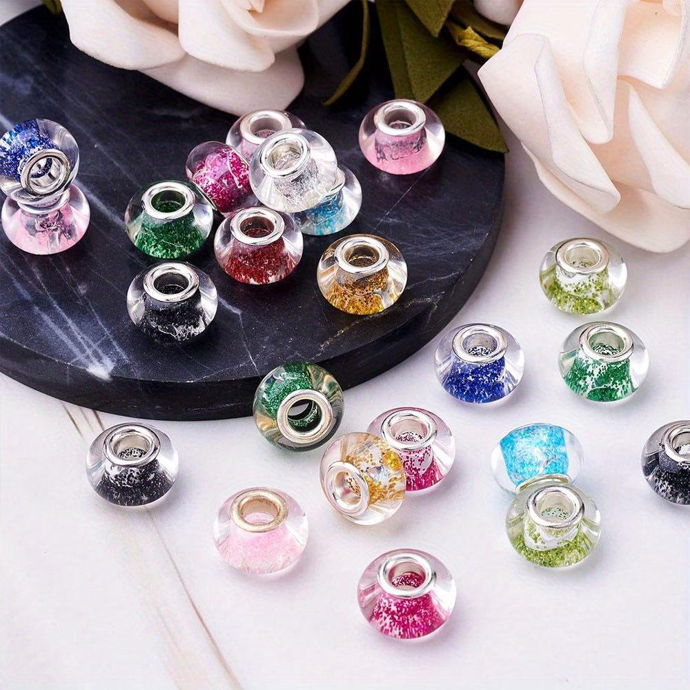 12/24/48pcs Resin European Large Hole Bead Color Sparkling Powder Loose Spaced Bead DIY Bracelet Necklace Earrings Jewelry Making