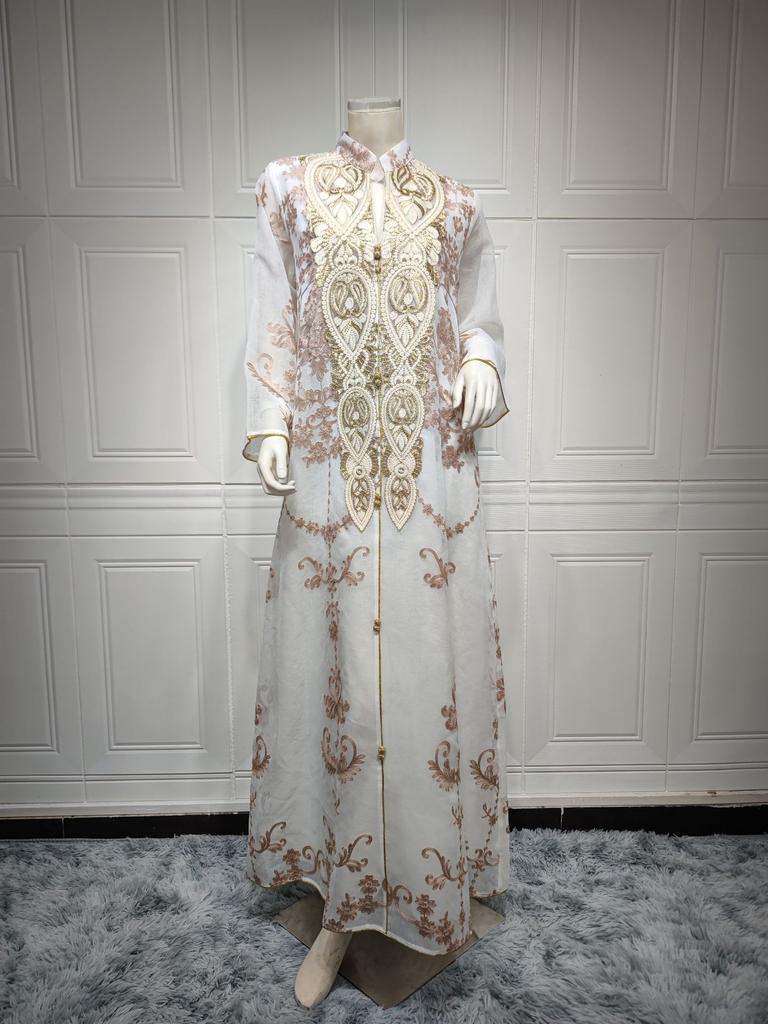 Muslim Women Embroidered Dubai Arabian Loose Dress Evening Dress Eid Robe