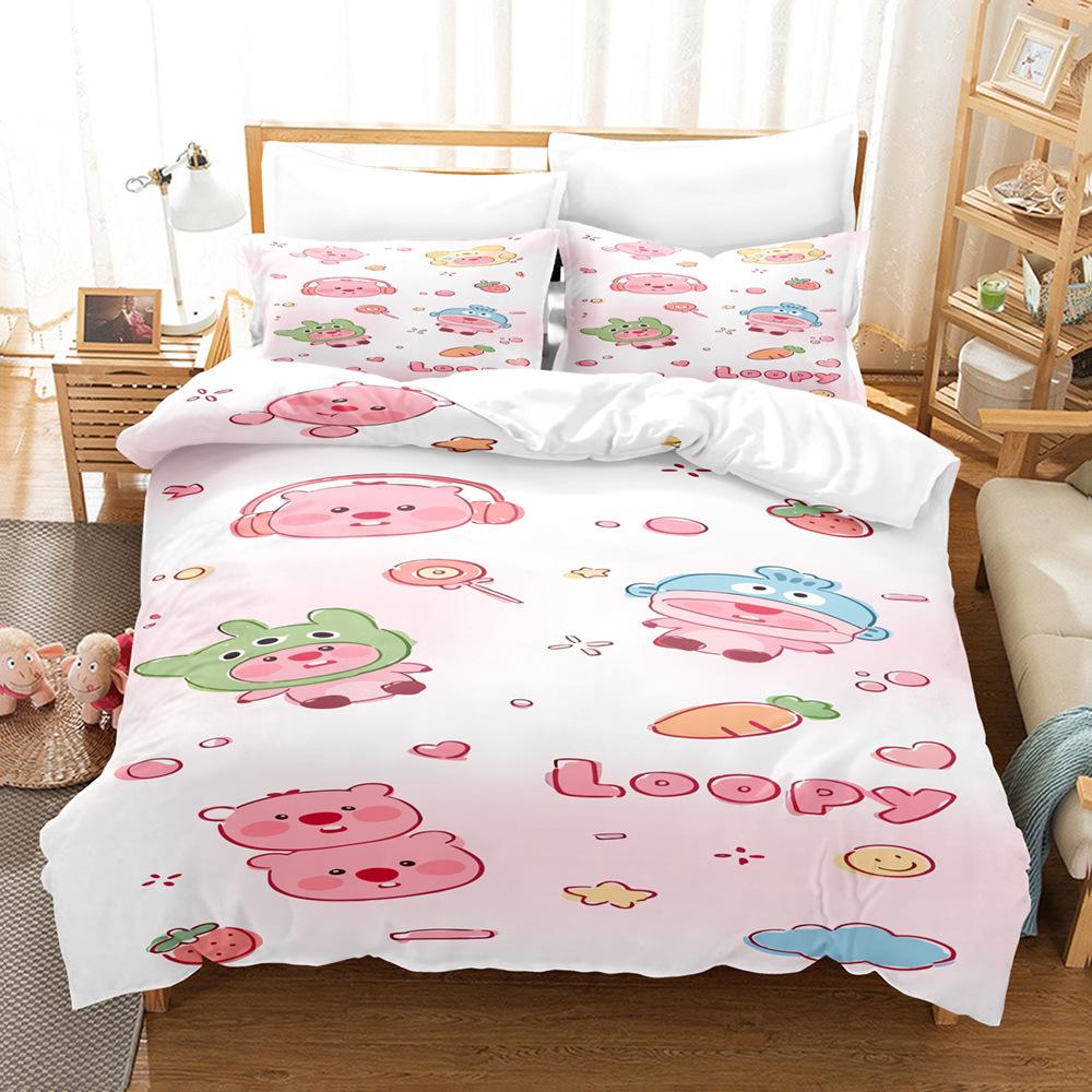 Little Beaver Printed Bedding Kit 3D Digital Three-Piece Grinding Quilt Cover Bedding