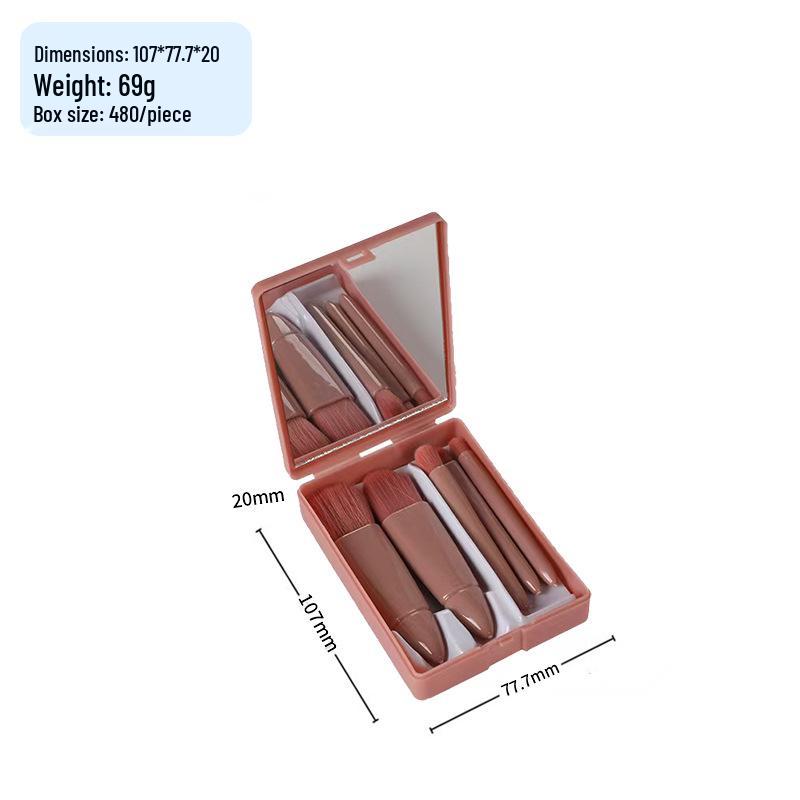 

Набор из 5 портативных кистей для макияжа с зеркалом - Включает кисти для пудры и тональной основы