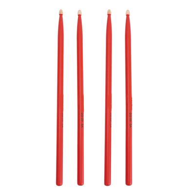 2 Pares Baquetas Madera 5A Coloridas para Niños Adultos Principiantes Batería Práctica DS09 Rojo