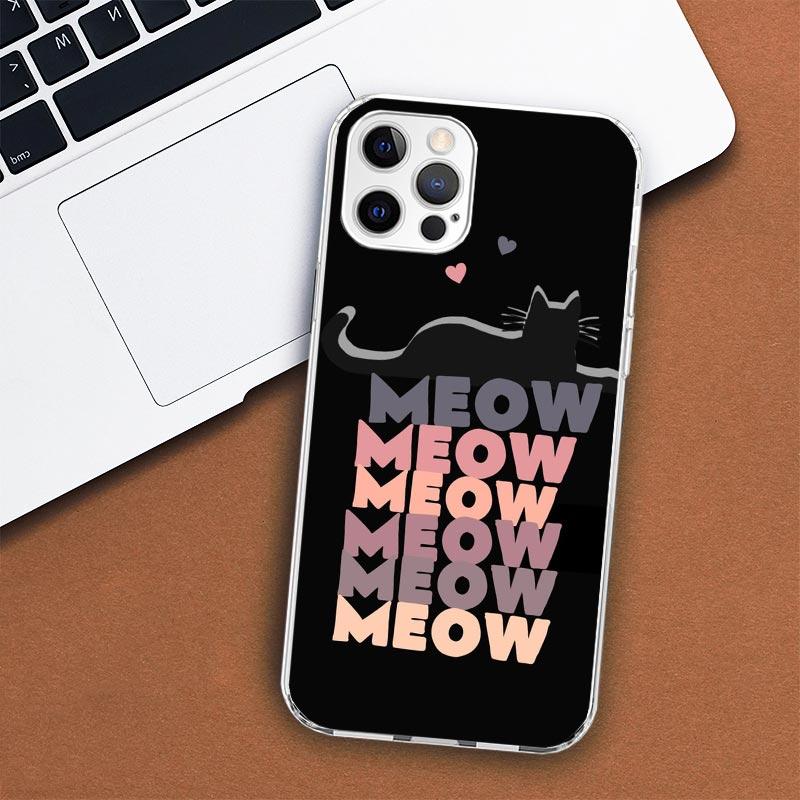 Anime Cute Black Cat Meow Phone Case For Apple iPhone 11 12 13 15 14 Pro 7 XR X XS Max 8 Plus + Mini SE Customized Print Soft Co