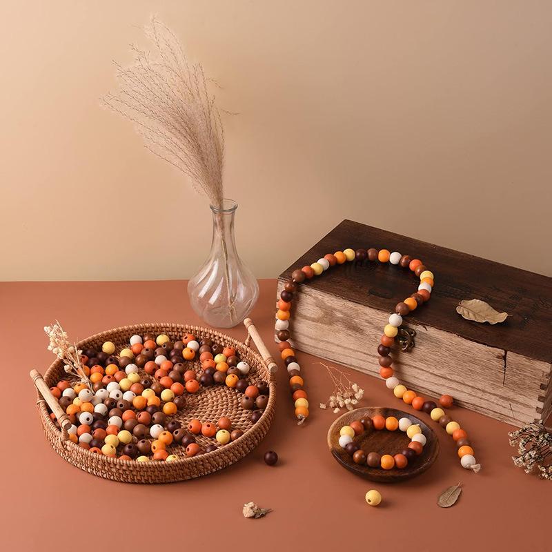 100pcs 8-12mm Assorted Color Wooden Beads Round Brown Wood Bead Round Wooden Spacer Beads for DIY Crafts Jewelry Making