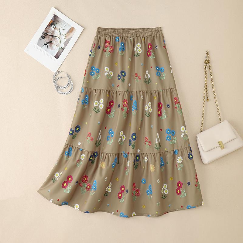 

ZANZEA Женские повседневные свободные юбки с эластичным поясом и цветочным принтом S коричневый