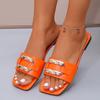 Fashion 2025 Shoes Female Plus Size Women's Slippers Hot Sale Casual Slippers Women Metal Decoration Square Toe Flat with Women's Sandal