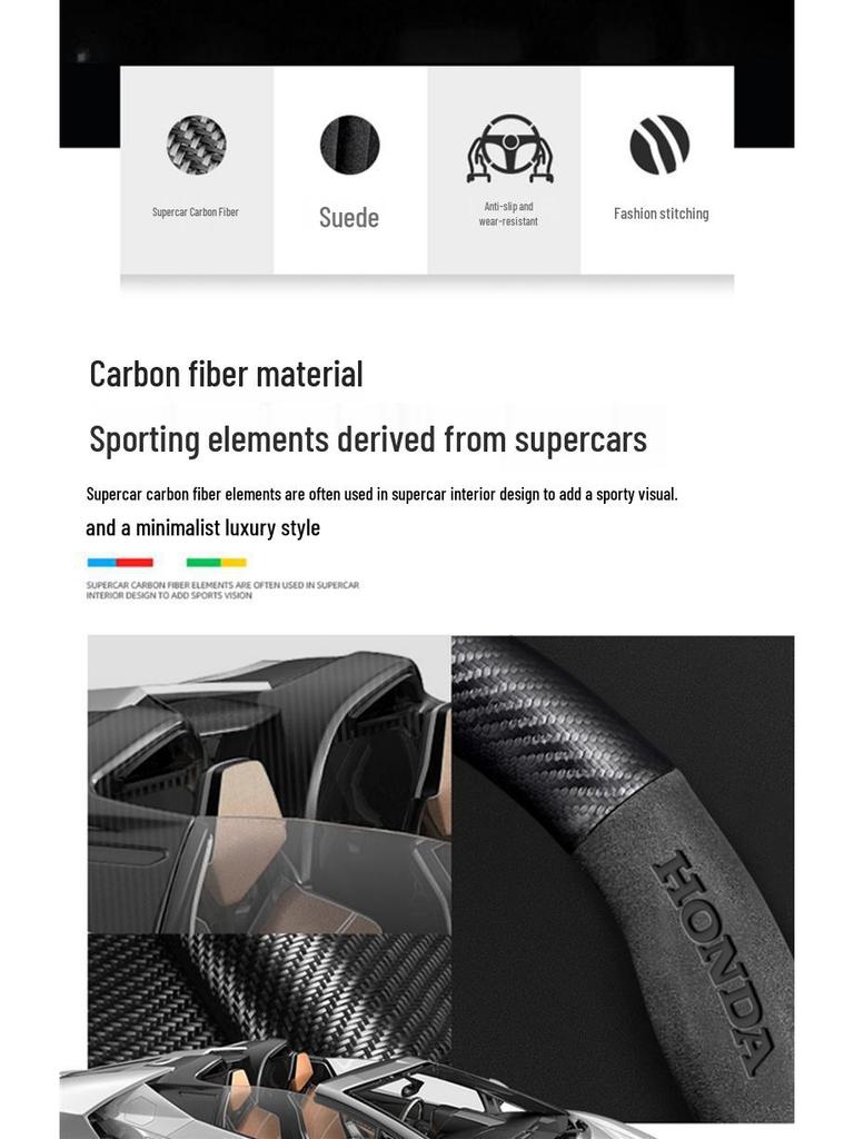 Echtes Leder Carbonfaser Wildleder Lenkradbezug für Honda CRV 07-23, Ganzjahres-Universalpassform