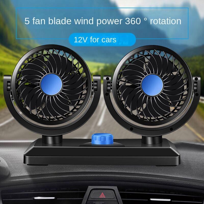 Car Fan Dual Head Air Fan Charging 360 Degree Rotating Neck Cooler 24v12V Cooling Strong Wind Car Accessories Fan Cooling Car