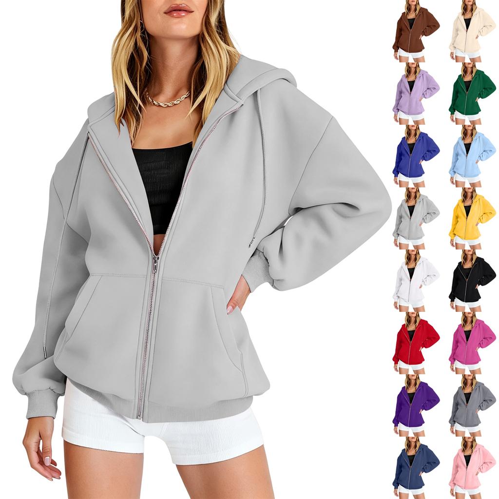 Women’s Loose Fit Zip Up Cardigan Hoodie Casual Long Sleeve Relaxed Style Outerwear for Fall and Spring