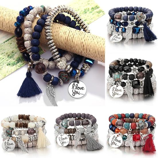 4Pcs/Set Bohemia Style Wing Bracelet Beads Jewelry Women Bangle Party Gift