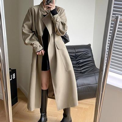 Autumn Hong Kong Style Fashionable Long Trench Coat for Women's Coat Korean Casual Slim Waistband Cardigan