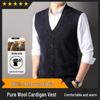 Hengyuanxiang Herren 100% Wolle V-Ausschnitt Ärmellose Strickweste