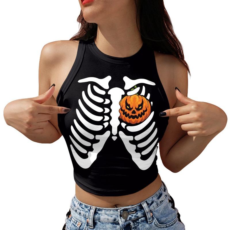 Halloween costume new summer skeleton skull digital printing fashion short vest top