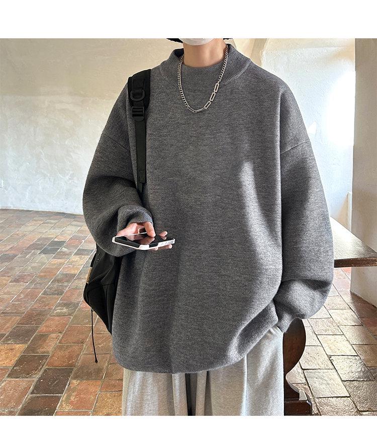 Men's Trendy Loose Round Neck Sweater - Spring/Autumn Solid Color Knitwear, Hong Kong Style Casual Outerwear