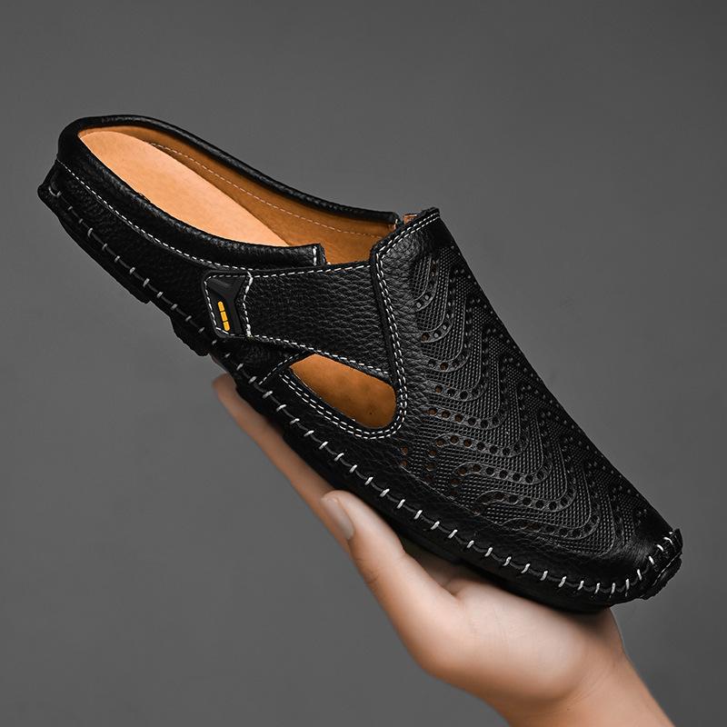 Summer new sandals bag head casual breathable cool leather shoes driving shoes hollow Doudou shoes cover feet 38