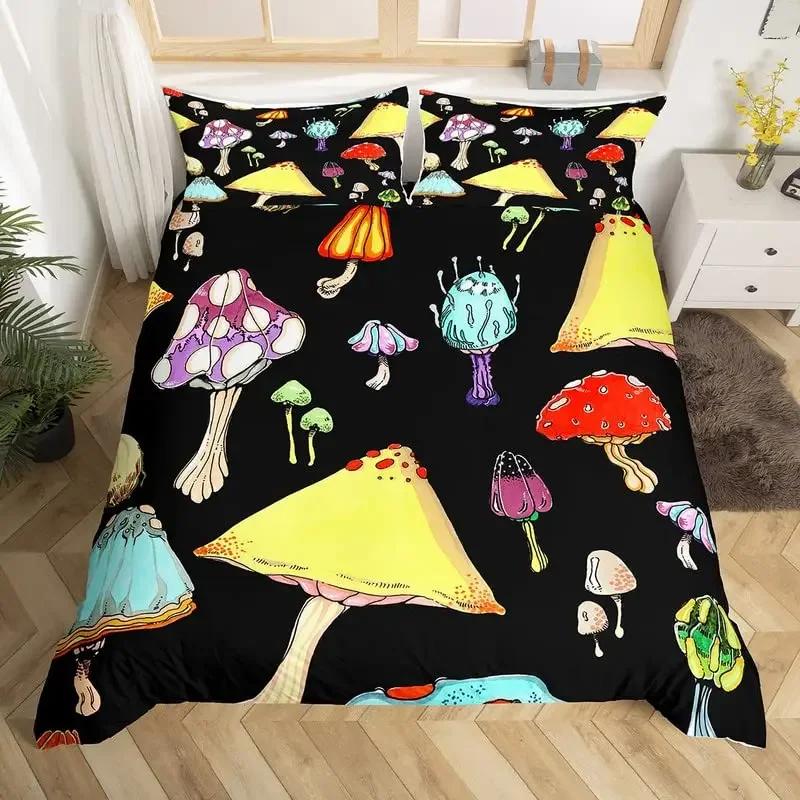 

Cartoon Mushrooms Duvet Cover Kawaii Fungus Bedding Set Wild Mushroom Stuff Comforter Cover Twin King For Boys Girls Room Decor EU Single(135x200cm)