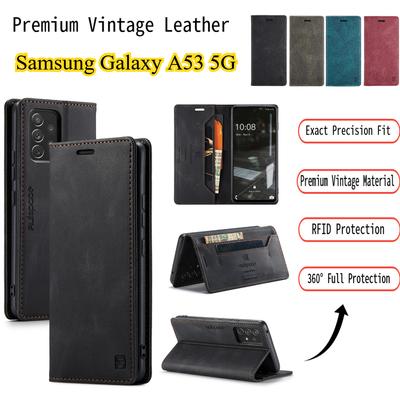 Husă Premium tip Portofel din Piele Vintage pentru Samsung Galaxy A53 5G - Husă Flip cu Protecție RFID și Sloturi pentru Carduri, Stil Retro Rezistent la Șocuri (4 culori)