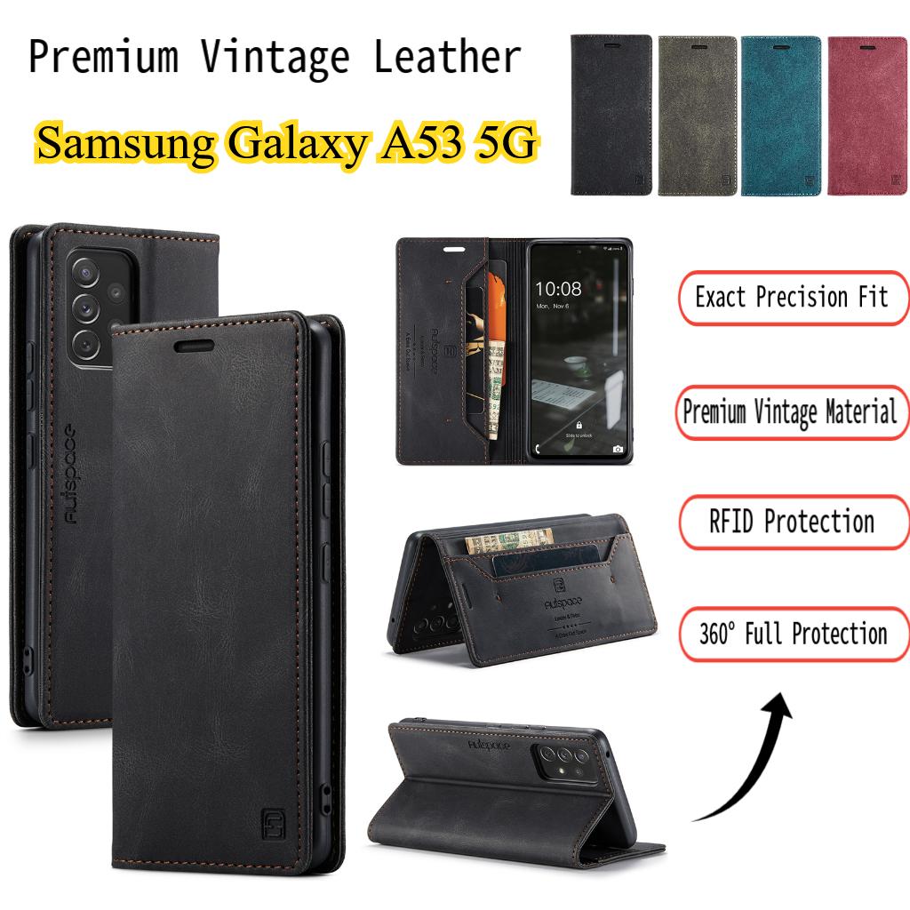 Premium Vintage Leather Wallet Case for Samsung Galaxy A53 5G - RFID Protection Flip Cover with Card Slots, Shockproof Retro Style (4 Colors)