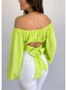 European & American Women's Off-the-Shoulder Lantern Sleeve Crop Top with Lace-Up Design