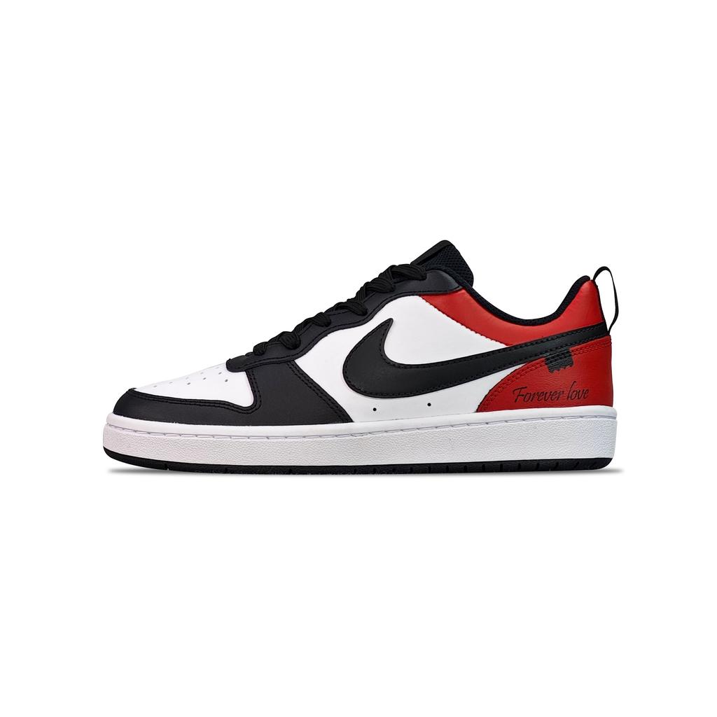 Nike Court Borough Non slip Lightweight Low top Skateboard Shoes GS Black White Red BQ5448-115(TeamEight-)