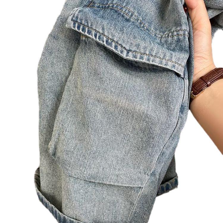 Pánske trendy voľné rovné džínsy so vsadkami na jar a jeseň