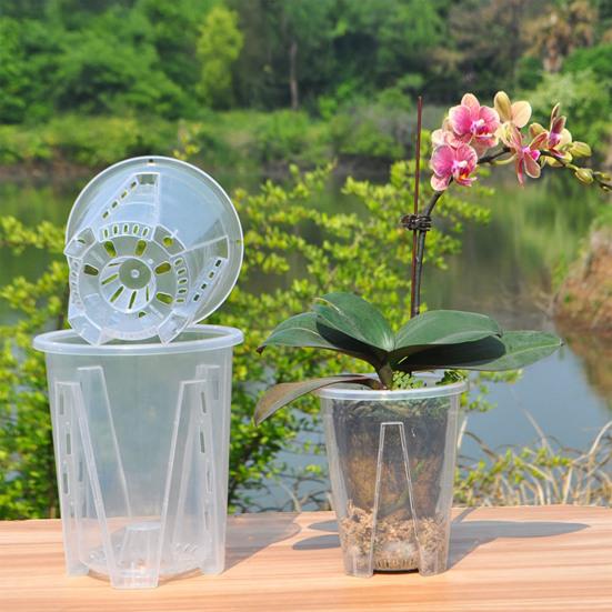 Clear Orchid Pot Breathable Flower Pot with Saucer Plant Pot with Side Ventilation Holes Drainage for Phalaenopsis Healthy Growth