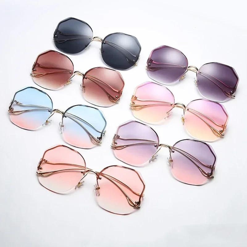Mode Damen Rund Neue Trend Sonnenbrille Unisex Mode Randlos Verlauf Sonnenbrille Shades Herren Damen Übergroß Outdoor Brille Schutzbrille