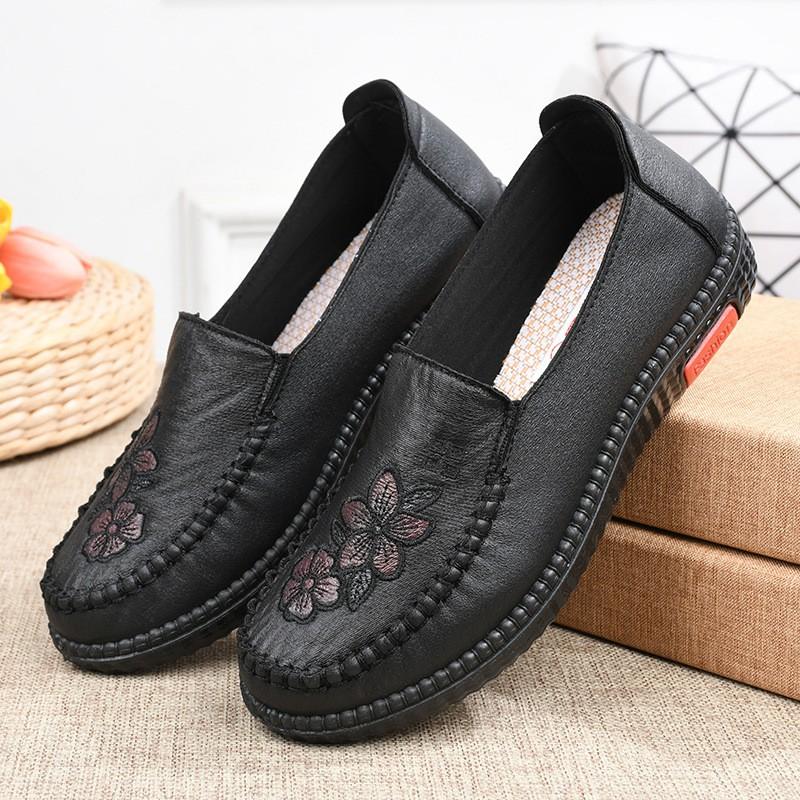 Womens Slip-On Loafer Flat Shoes Seniors Comfortable Breathable Rubber Sole