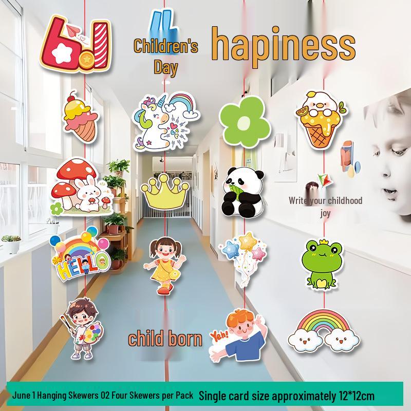 Children's Day Classroom Decorations: Cartoon Flag Banners for Kindergarten Activities