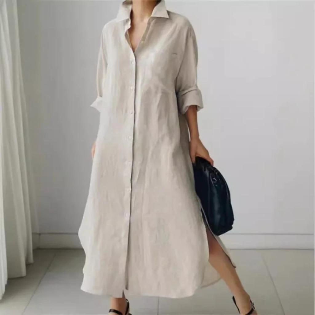 Spring and Summer Cotton and Linen Shirt Skirt Loose Irregular Shirt Cardigan Long Dress