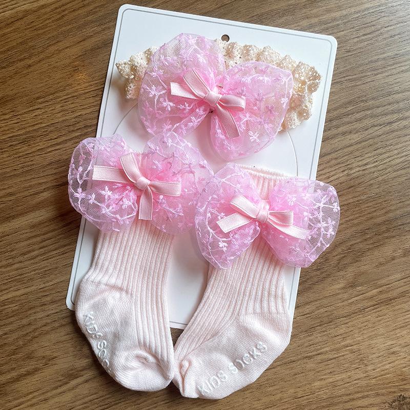 Baby Girl Socks Set Princess Full Moon 100 Days Photo Infant Socks Set Hair Accessories Baby Headband