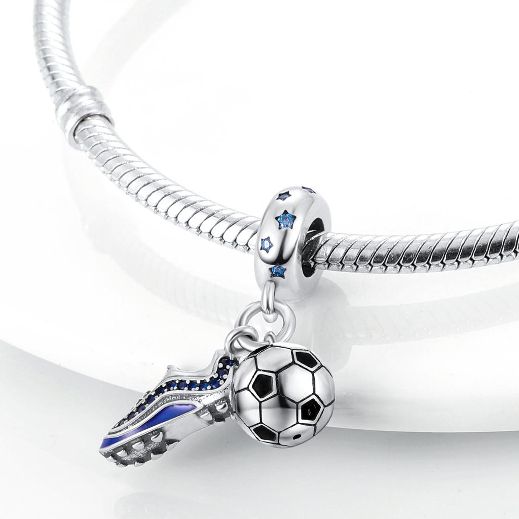 925 Silver Charms Beads Sport Basketball Football Tennis Volleyball Golden Pendant Fit Women Girl Fine Jewelry