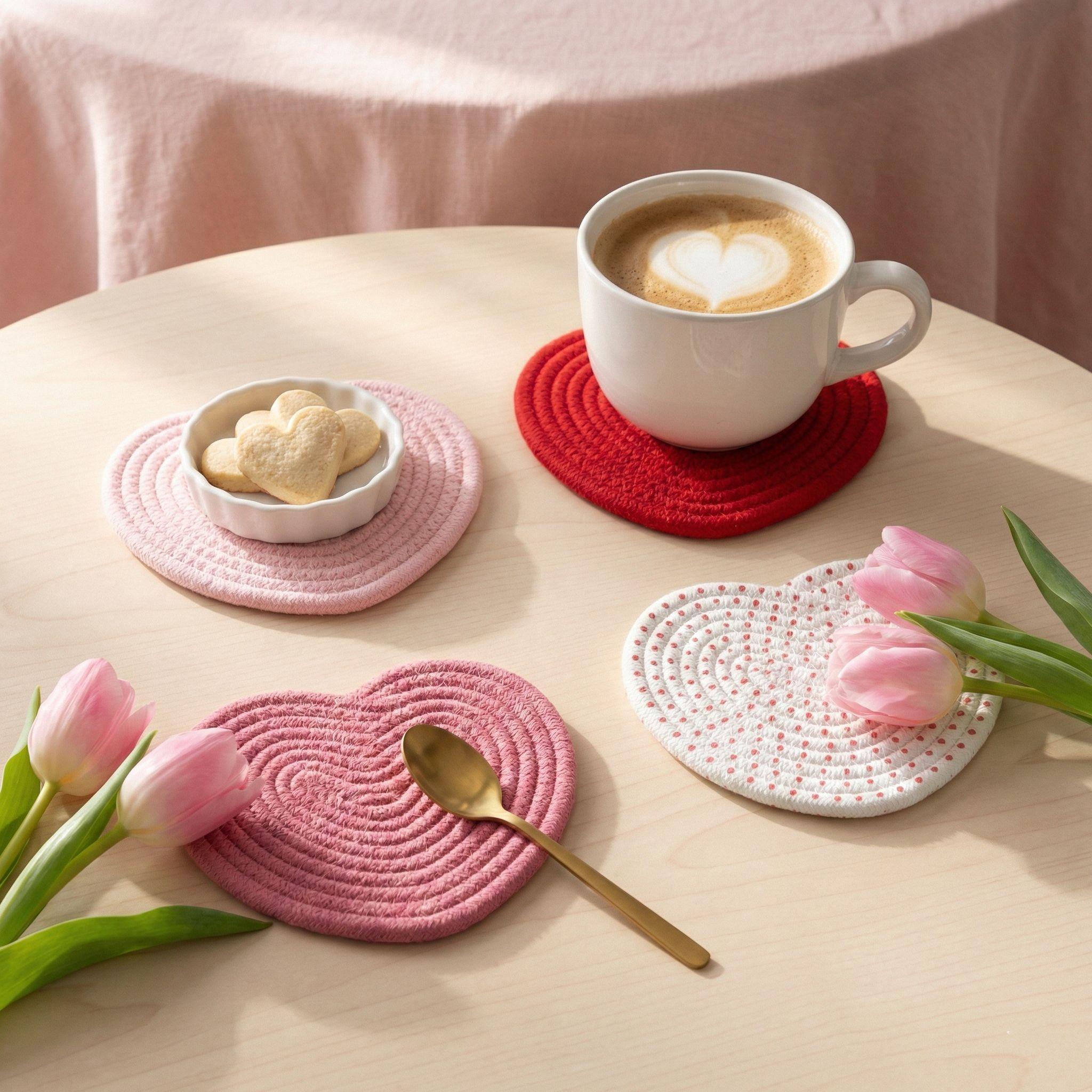 

4 Pcs Heart Shape Trivets, Heat Resistant Love Heart Coasters for Hot Pots, Pans, Dishes, Non-Slip Table Mats United States