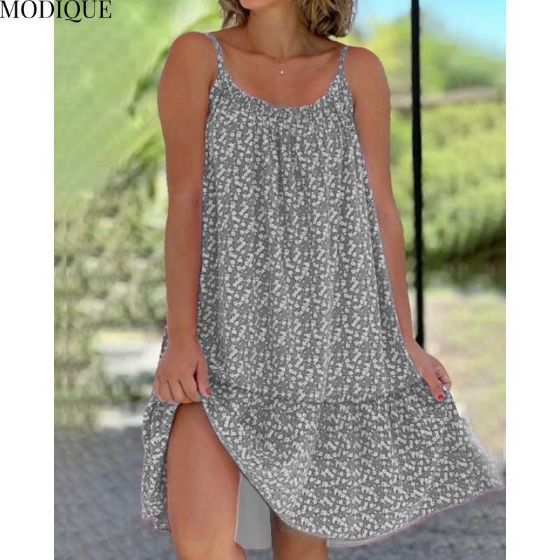 MODIQUE 2025 Summer Plus Size New Women's Loose Casual Hot Floral Halter Long Dress Ladies Folk Multiple Colors O-Neck Dress