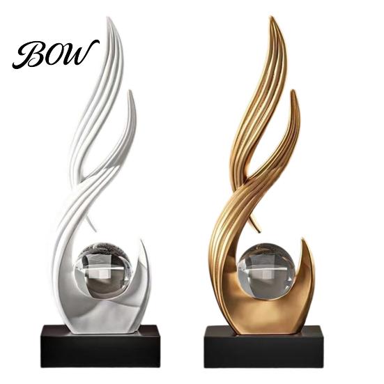 Elegant Craftsmanship Statue Abstract Decorative Sculpture with Clear Crystal Ball, Modern Flowing Curve Tabletop Decor Ball Table Centerpiece