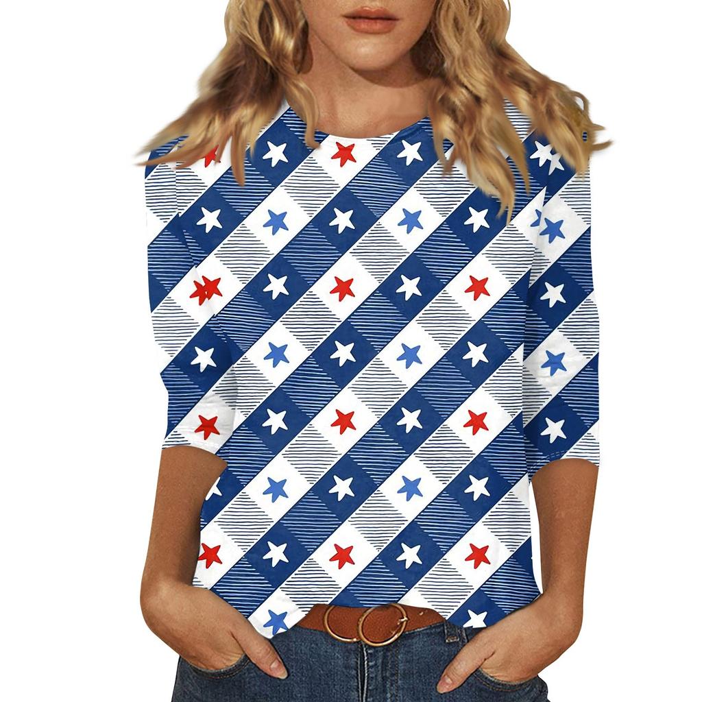 Women's Casual 3/4 Sleeve T-Shirts O- Neck Tops